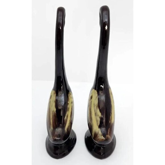 Terracotta / Redware Set of 2 Swans, Glazed, Brown, Figurines, 8" - Picture 4 of 7
